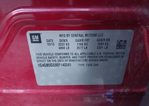 2014 Buick Lacrosse Leather Group from USA, damaged, VIN 1G4GB5G33EF140341